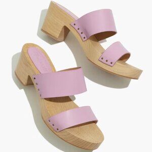 Madewell The Clara Clog Sandal Lilac Leather Wooden Heel 8.5